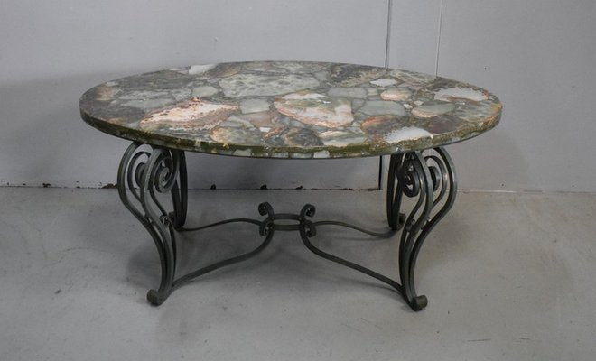 Coffee Table in Marble and Wrought Iron, 1950s-RVK-851601