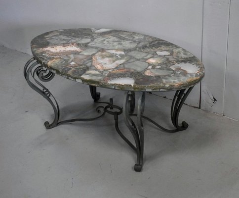 Coffee Table in Marble and Wrought Iron, 1950s-RVK-851601