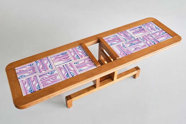 Coffee Table in Oak and Ceramic by Guillerme Et Chambron for Votre Maison, France, 1960s-FMT-1772355