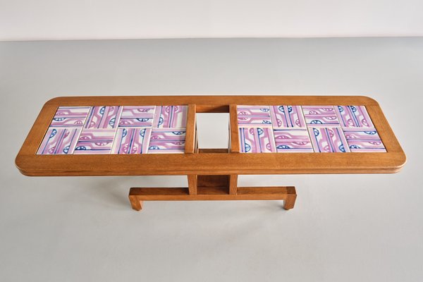 Coffee Table in Oak and Ceramic by Guillerme Et Chambron for Votre Maison, France, 1960s-FMT-1772355