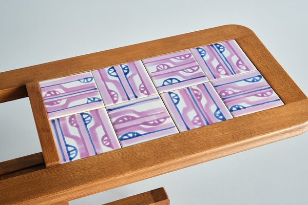 Coffee Table in Oak and Ceramic by Guillerme Et Chambron for Votre Maison, France, 1960s-FMT-1772355