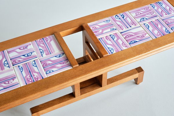 Coffee Table in Oak and Ceramic by Guillerme Et Chambron for Votre Maison, France, 1960s-FMT-1772355