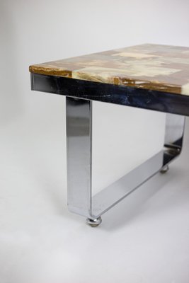 Coffee Table in Onyx and Chromed Metal, 1970s-CEJ-786819