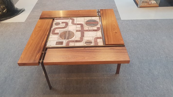 Coffee Table in Rosewood with Brass and Ceramic by Svend Aage Jessen-QDP-1256551