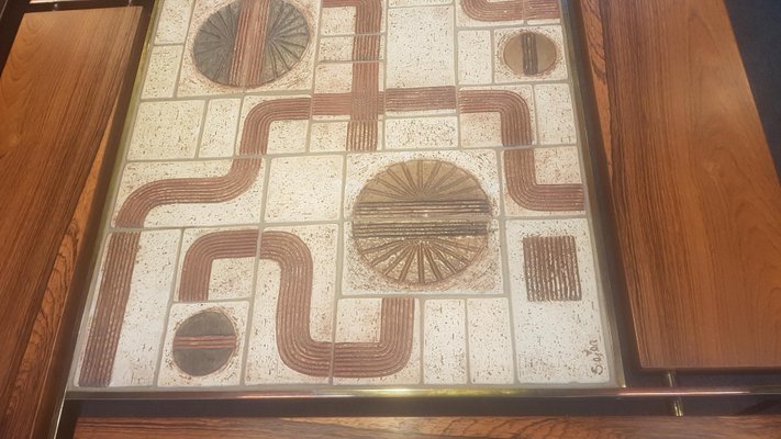 Coffee Table in Rosewood with Brass and Ceramic by Svend Aage Jessen-QDP-1256551