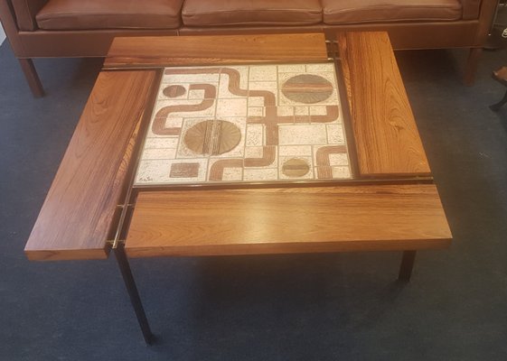 Coffee Table in Rosewood with Brass and Ceramic by Svend Aage Jessen-QDP-1256551