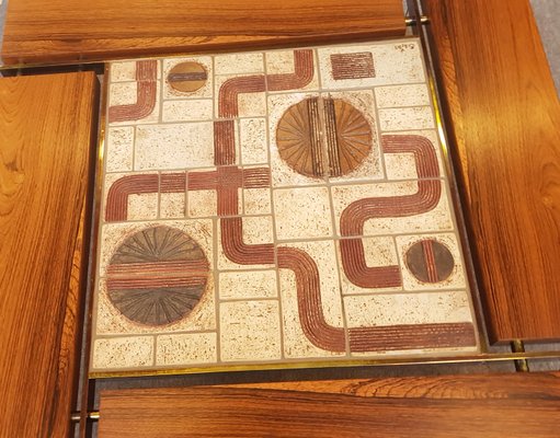 Coffee Table in Rosewood with Brass and Ceramic by Svend Aage Jessen-QDP-1256551