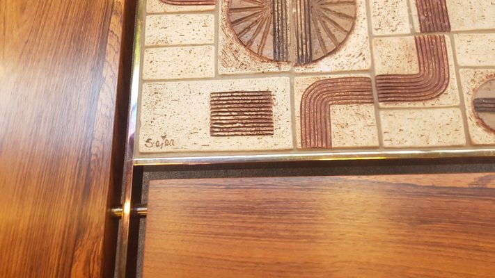 Coffee Table in Rosewood with Brass and Ceramic by Svend Aage Jessen-QDP-1256551