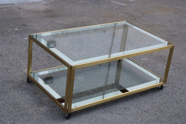 Coffee Table in Satin Brass and Mirrored Glass, 1970s-EH-925829