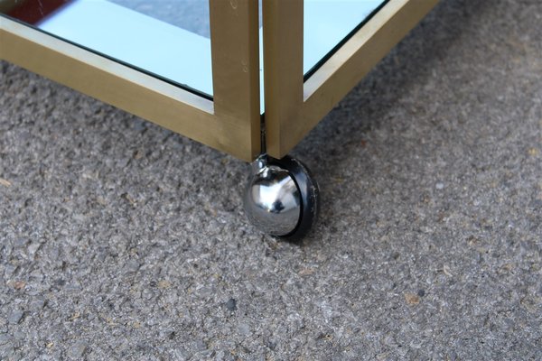 Coffee Table in Satin Brass and Mirrored Glass, 1970s-EH-925829