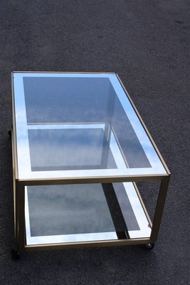 Coffee Table in Satin Brass and Mirrored Glass, 1970s-EH-925829