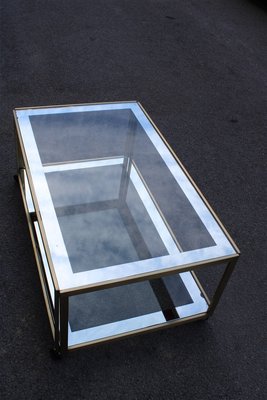 Coffee Table in Satin Brass and Mirrored Glass, 1970s-EH-925829