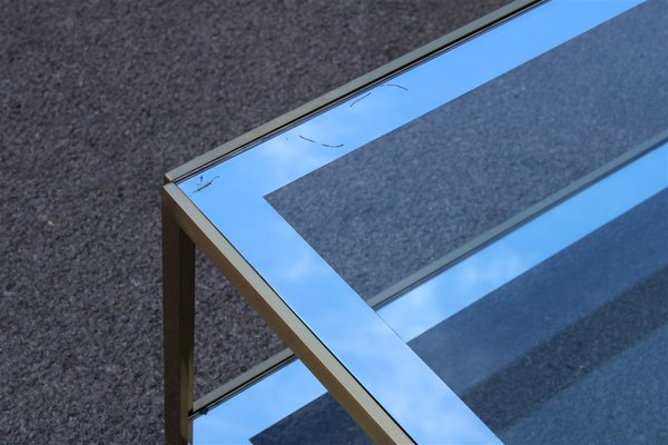 Coffee Table in Satin Brass and Mirrored Glass, 1970s-EH-925829