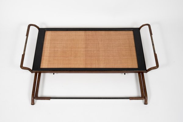 Coffee Table in Sheathed Leather by Jacques Adnet, 1950s-VRR-1749059