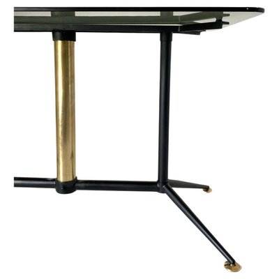 Coffee Table in Steel, Brass and Smoke Glass, 1970s-TOI-1748941