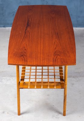 Coffee Table in Teak and Oak with Wicker Shelf, Denmark, 1960s-ZGQ-994937