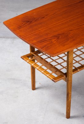 Coffee Table in Teak and Oak with Wicker Shelf, Denmark, 1960s-ZGQ-994937