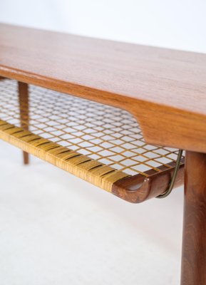 Coffee Table in Teak with Paper Cord Shelf, Denmark, 1960s-UY-1454034