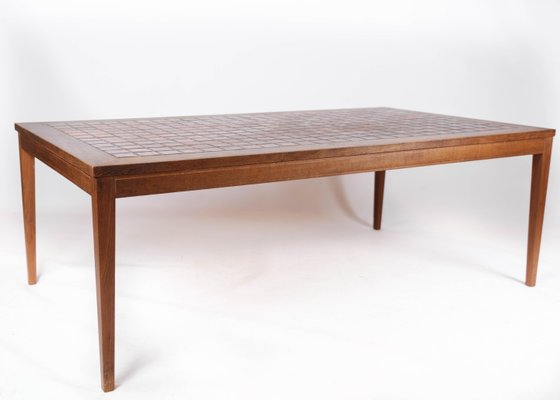 Coffee Table in Teak with Red Tiles of Danish Design, 1960s-UY-1005718