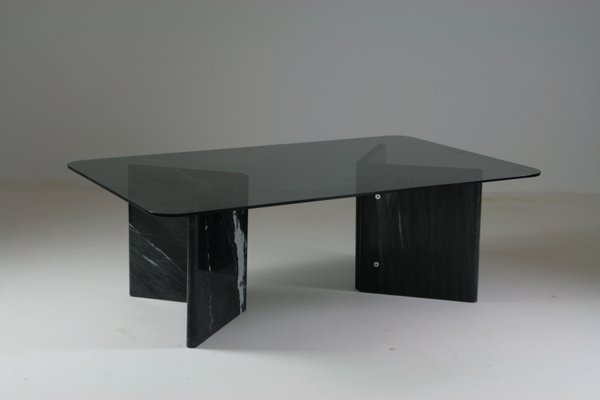 Coffee Table in Veined Black Marble and Smoked Glass Top, Italy, 1970s-OTV-2038078