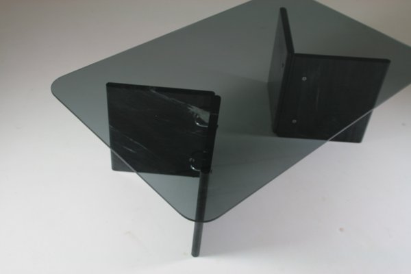 Coffee Table in Veined Black Marble and Smoked Glass Top, Italy, 1970s-OTV-2038078