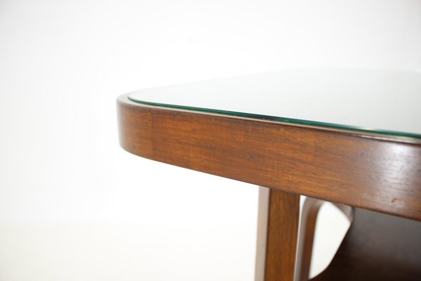 Coffee Table in Walnut with Glass Top, Czechoslovakia, 1930s-TZ-1754748