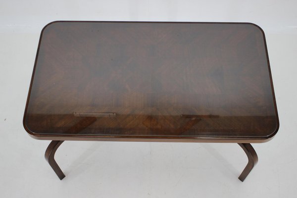 Coffee Table in Walnut with Glass Top, Czechoslovakia, 1930s-TZ-1754748