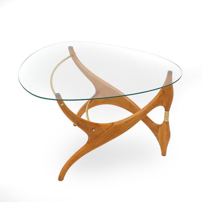 Coffee Table in Wood, Brass and Glass, 1950s-EZ-2040457