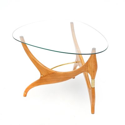 Coffee Table in Wood, Brass and Glass, 1950s-EZ-2040457