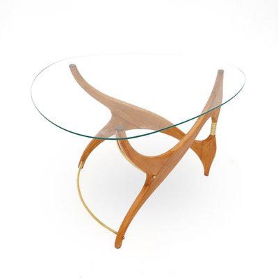 Coffee Table in Wood, Brass and Glass, 1950s-EZ-2040457