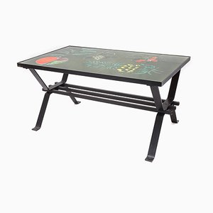 Coffee Table in Wrought Iron and Ceramic, 1960s-JCN-1703637