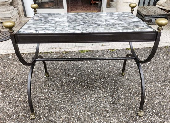 Coffee Table in Wrought Iron & Marble Top, Italy, 1980s-RAQ-962823