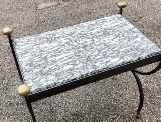 Coffee Table in Wrought Iron & Marble Top, Italy, 1980s-RAQ-962823