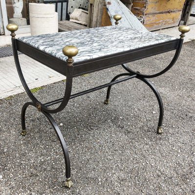 Coffee Table in Wrought Iron & Marble Top, Italy, 1980s-RAQ-962823