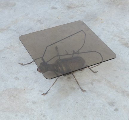 Coffee Table with a Handcrafted Metal Cricket Sculpture Base, 1970s-VT-639935