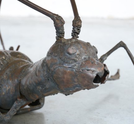 Coffee Table with a Handcrafted Metal Cricket Sculpture Base, 1970s-VT-639935