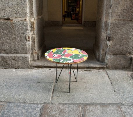 Coffee Table with Colored Wood and Legs in Metal, Italy, 1950s-VCV-952439