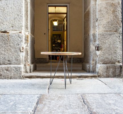 Coffee Table with Colored Wood and Legs in Metal, Italy, 1950s-VCV-952439