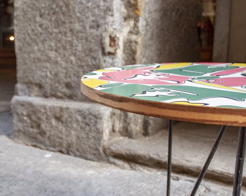 Coffee Table with Colored Wood and Legs in Metal, Italy, 1950s-VCV-952439