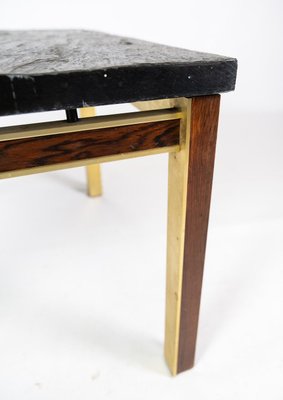 Coffee Table with Slate Plate and Frame of Gilded Metal and Rosewood from Bendixen-UY-911715