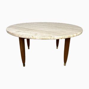 Coffee Table with Travertine Natural Stone Top and Teak Base, 1960s-MKL-2035352