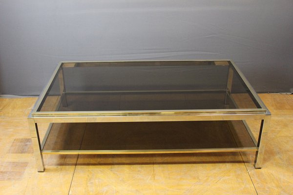 Coffee Table with Two Trays in Gold Chrome, 1970s-BCR-1408587