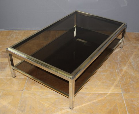 Coffee Table with Two Trays in Gold Chrome, 1970s-BCR-1408587