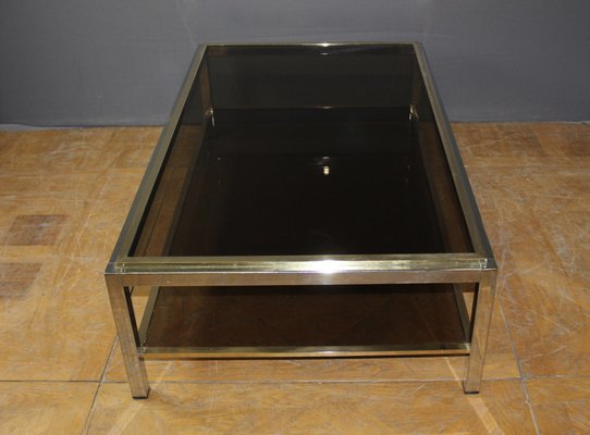 Coffee Table with Two Trays in Gold Chrome, 1970s-BCR-1408587