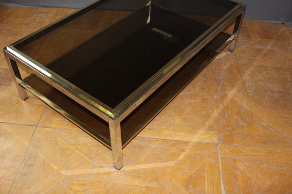 Coffee Table with Two Trays in Gold Chrome, 1970s-BCR-1408587