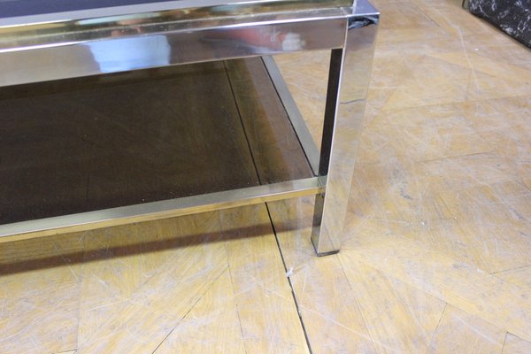 Coffee Table with Two Trays in Gold Chrome, 1970s-BCR-1408587