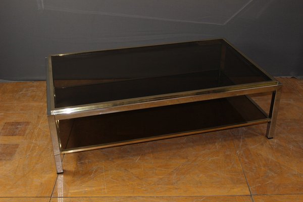 Coffee Table with Two Trays in Gold Chrome, 1970s-BCR-1408587