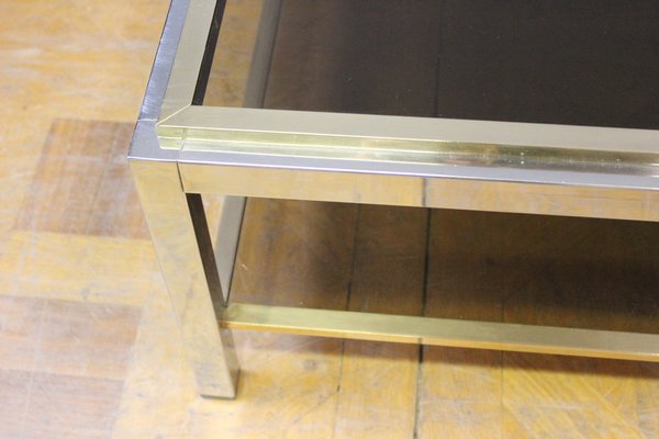 Coffee Table with Two Trays in Gold Chrome, 1970s-BCR-1408587