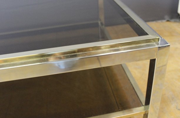 Coffee Table with Two Trays in Gold Chrome, 1970s-BCR-1408587