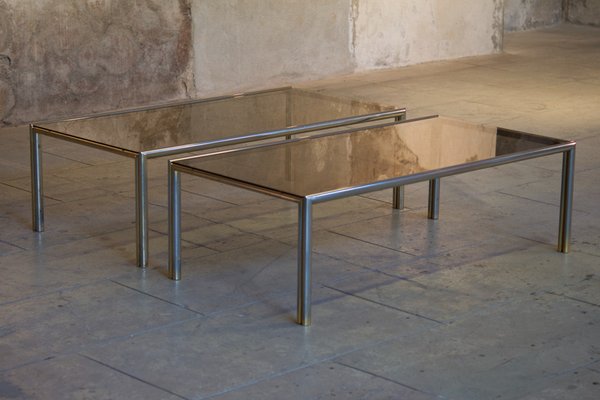 Coffee Tables in Aluminum, Brass & Glass, 1970s, Set of 2-LA-1354815